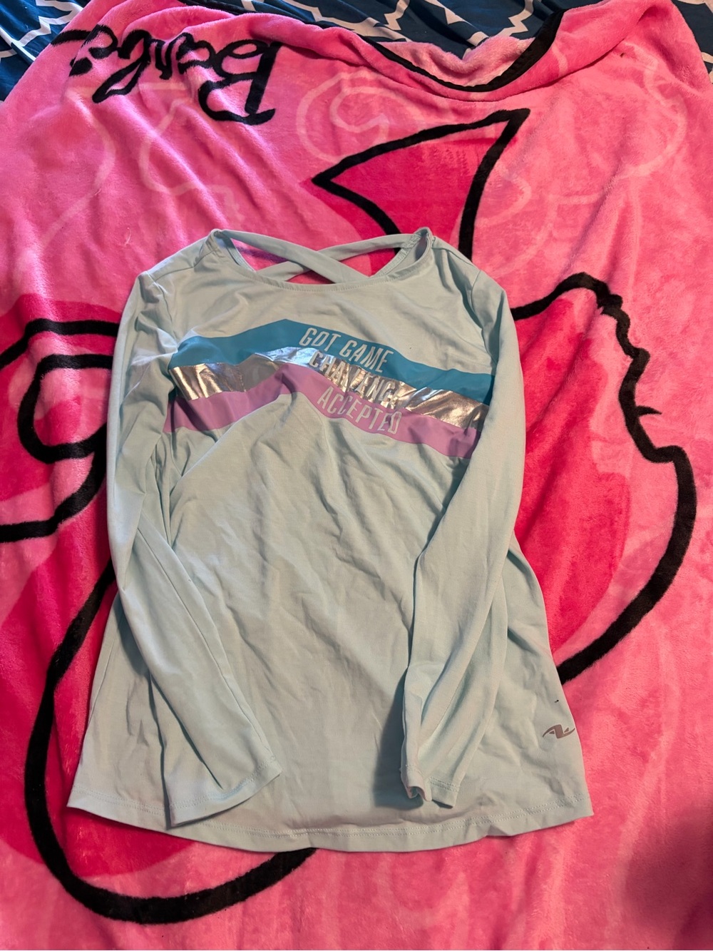 Girls 10 Light Blue Long-Sleeve Graphic Top